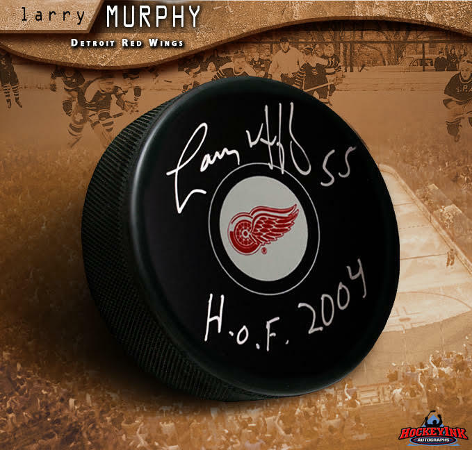 LARRY MURPHY Signed Detroit Red Wings Puck Inscribed "HOF2004"