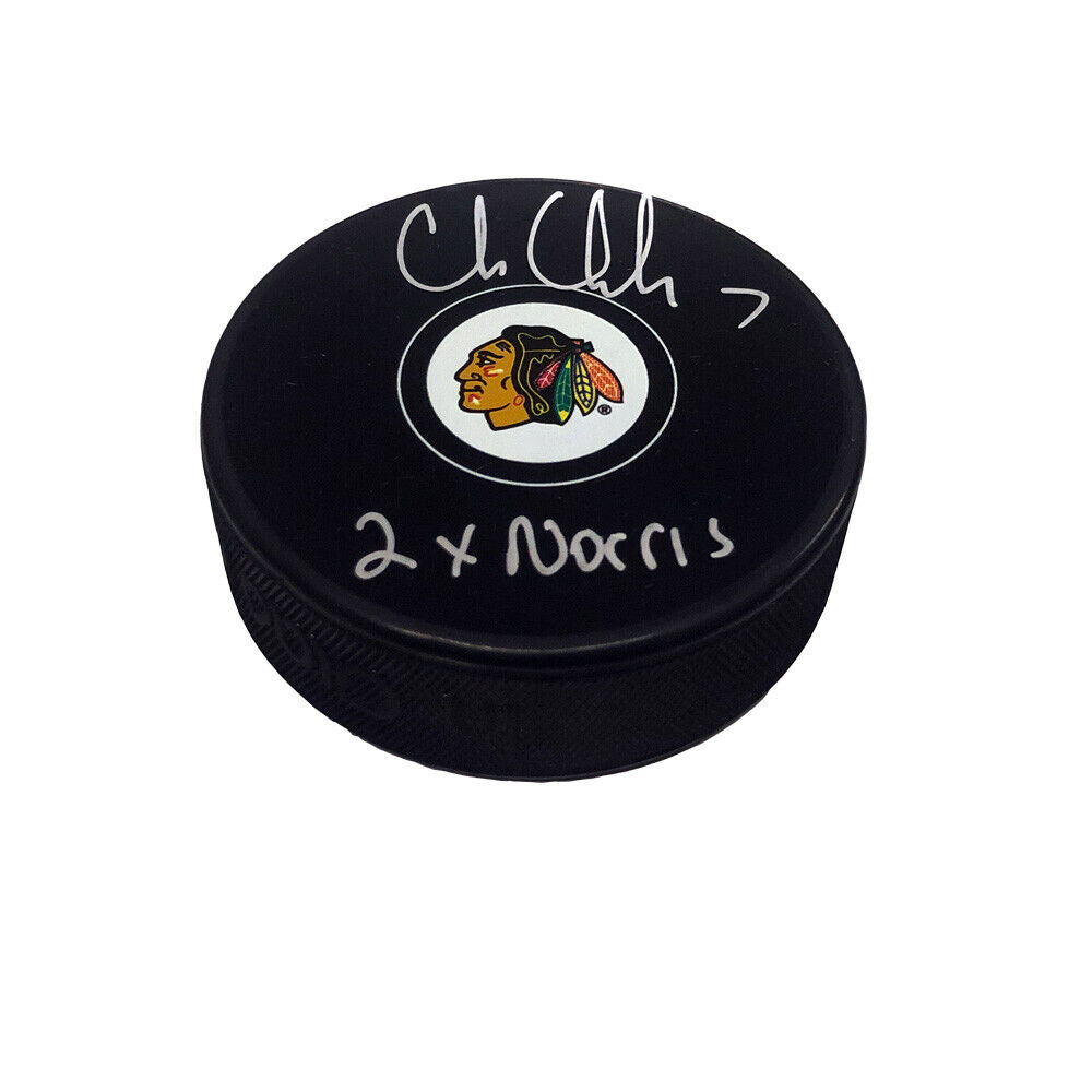 CHRIS CHELIOS Signed Chicago Blackhawks Puck - 2x Norris