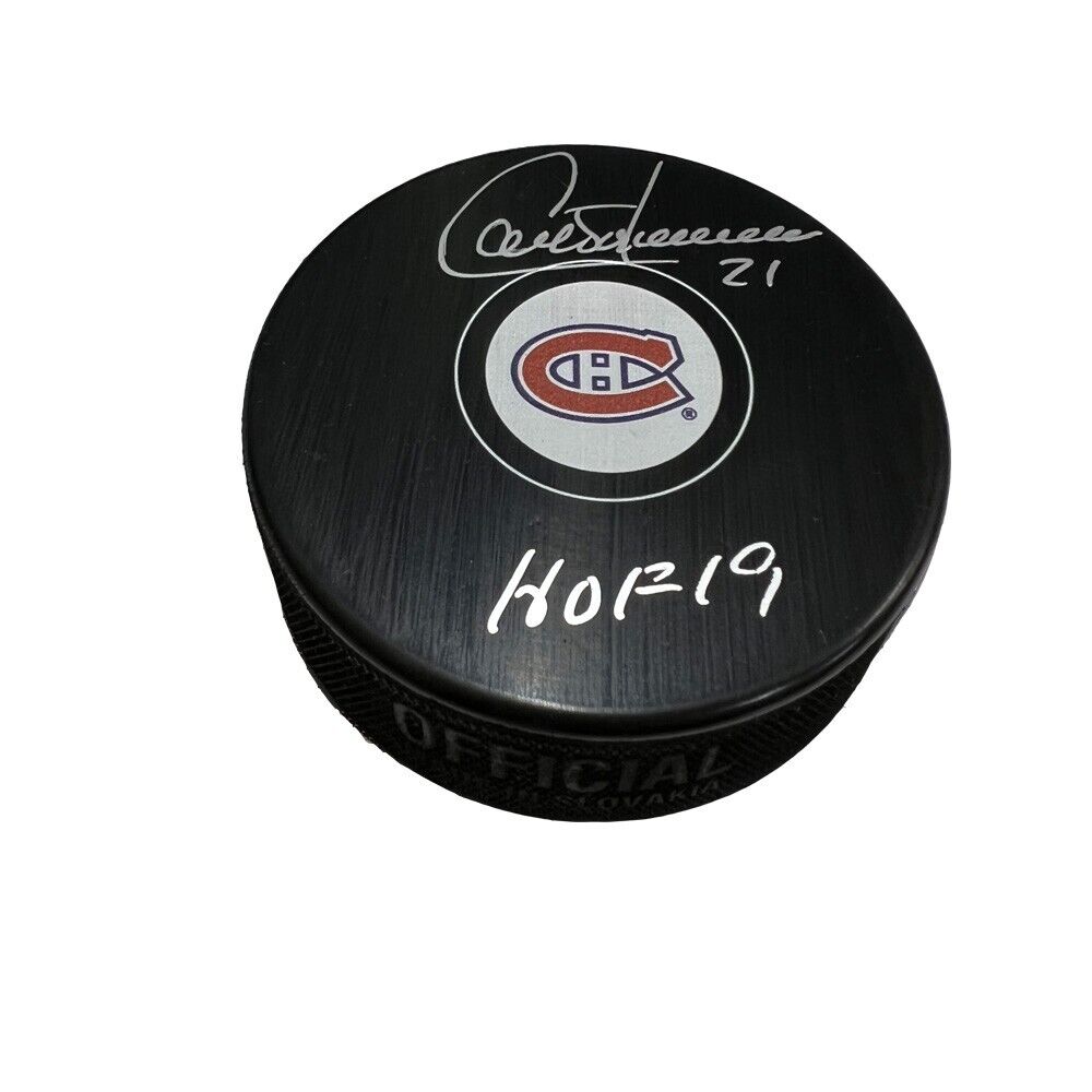 GUY CARBONNEAU Signed Montreal Canadiens Puck - HOF 19