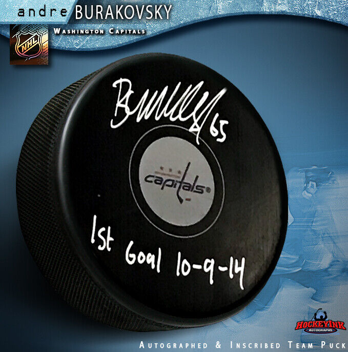 ANDRE BURAKOVSKY Signed Washington Capitals Puck - 1st Goal Inscription