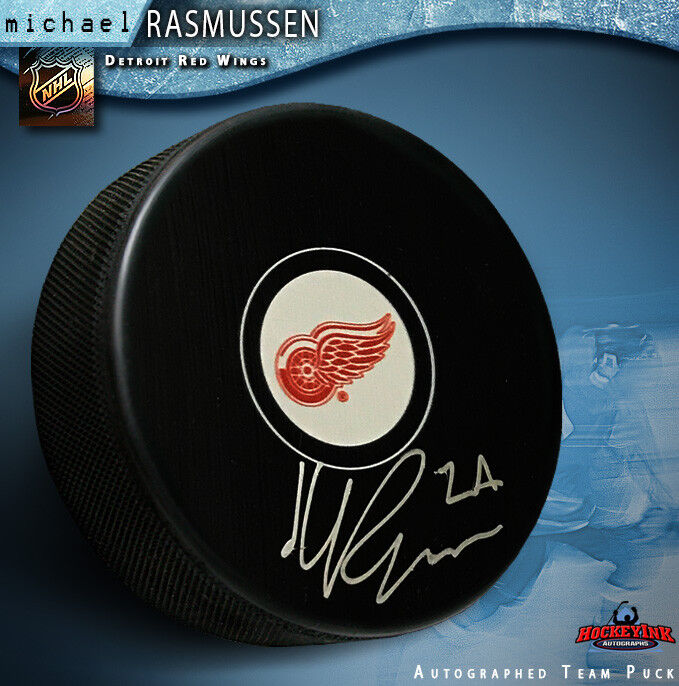 MICHAEL RASMUSSEN Signed Detroit Red Wings Puck