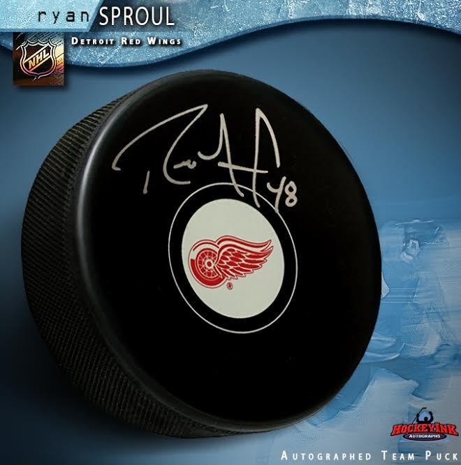 RYAN SPROUL Signed Detroit Red Wings Puck