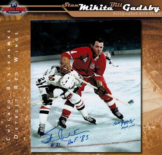 STAN MIKITA & BILL GADSBY Signed Chicago Blackhawks / Detroit Red Wings 8x10