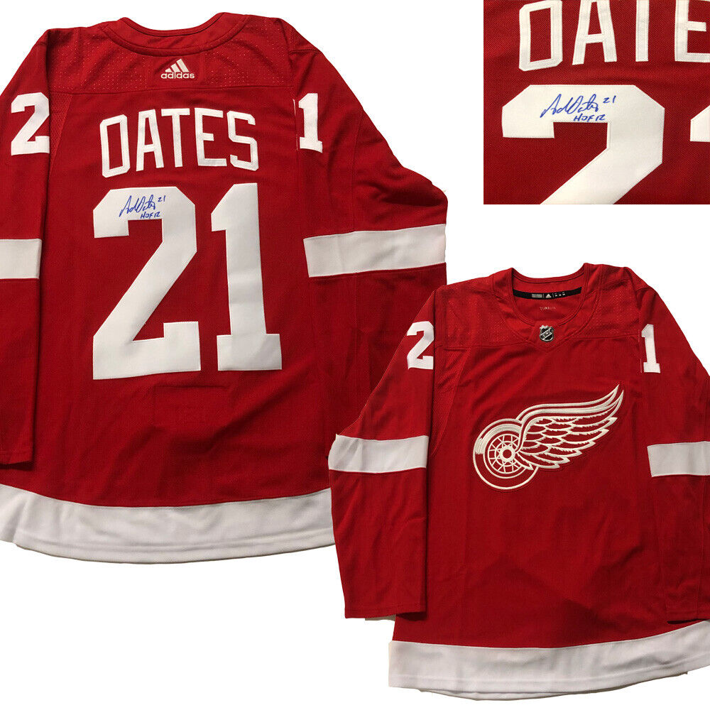 ADAM OATES Signed Detroit Red Wings Red Adidas PRO Jersey - HOF12