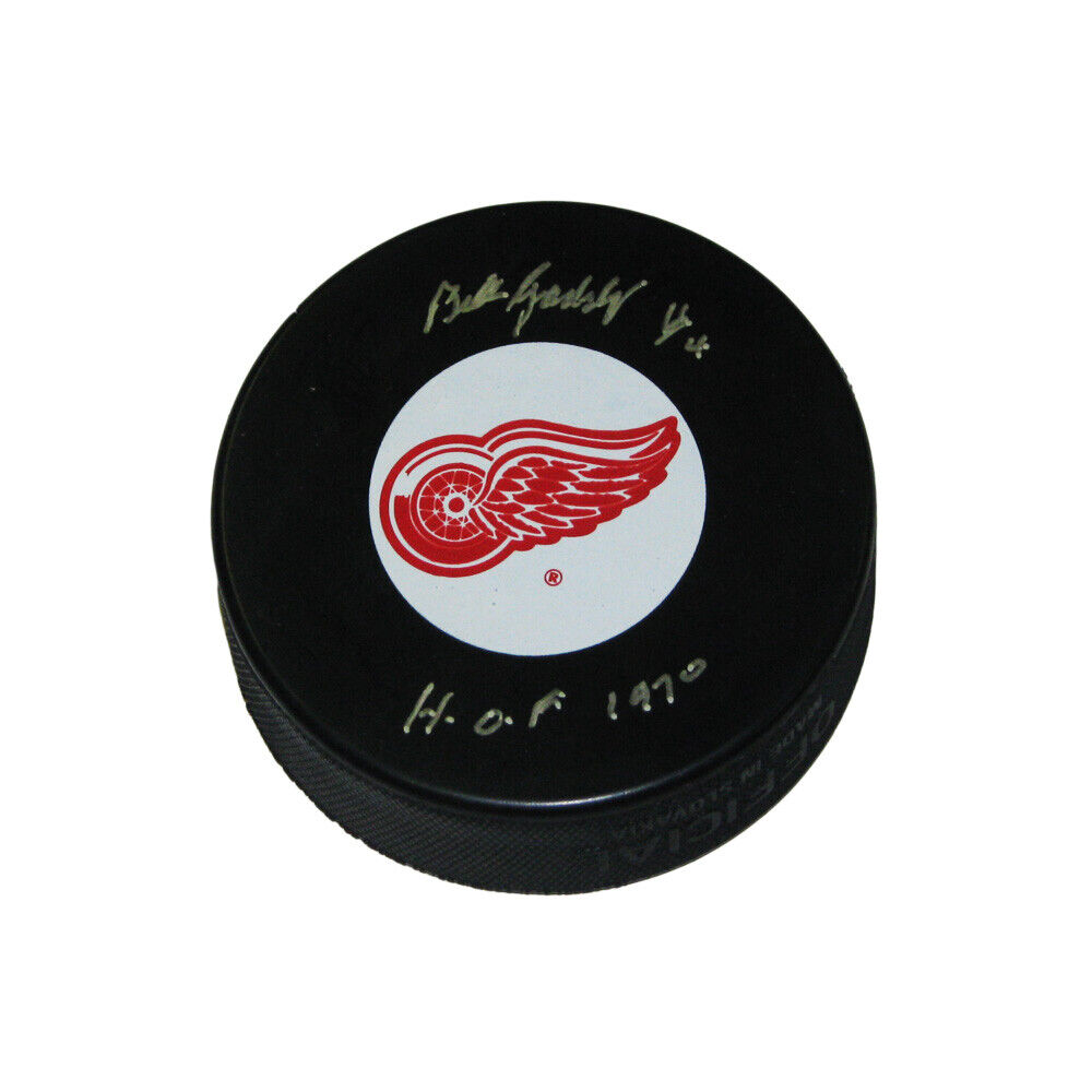 BILL GADSBY Signed Detroit Red Wings Puck - HOF (SILVER)