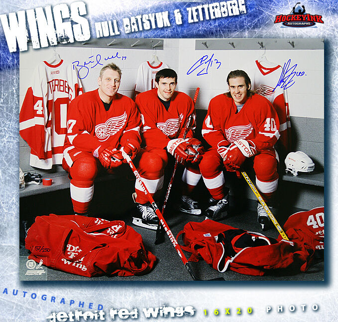 Brett Hull, Pavel Datsyuk, & Henrik Zetterberg SIGNED Detroit 16X20 Photo -LR