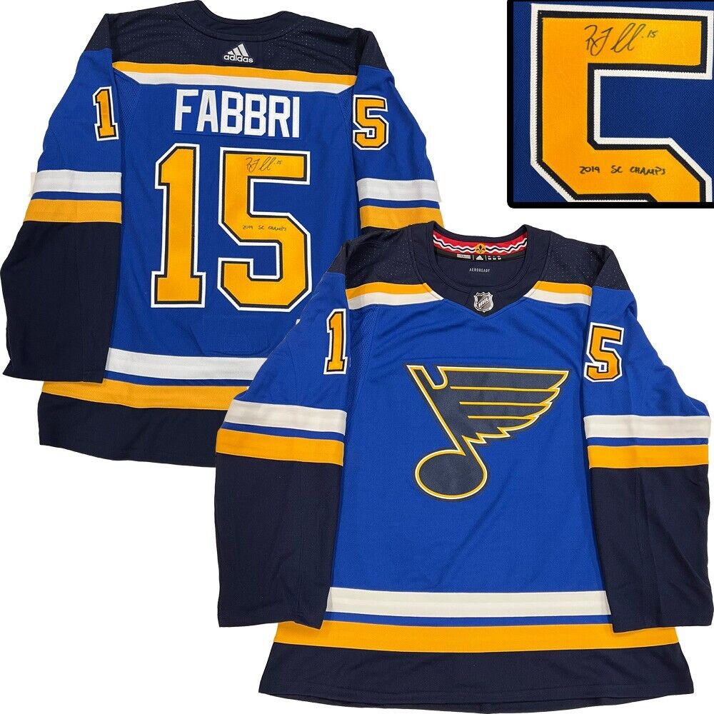 ROBBY FABBRI Signed St Louis Blues Blue Adidas PRO Jersey - 2019 SC Champs