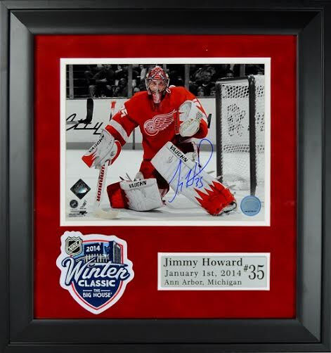 JIMMY HOWARD Signed Detroit Red Wings 8x10 Photo with Winter Classic Patch Frame