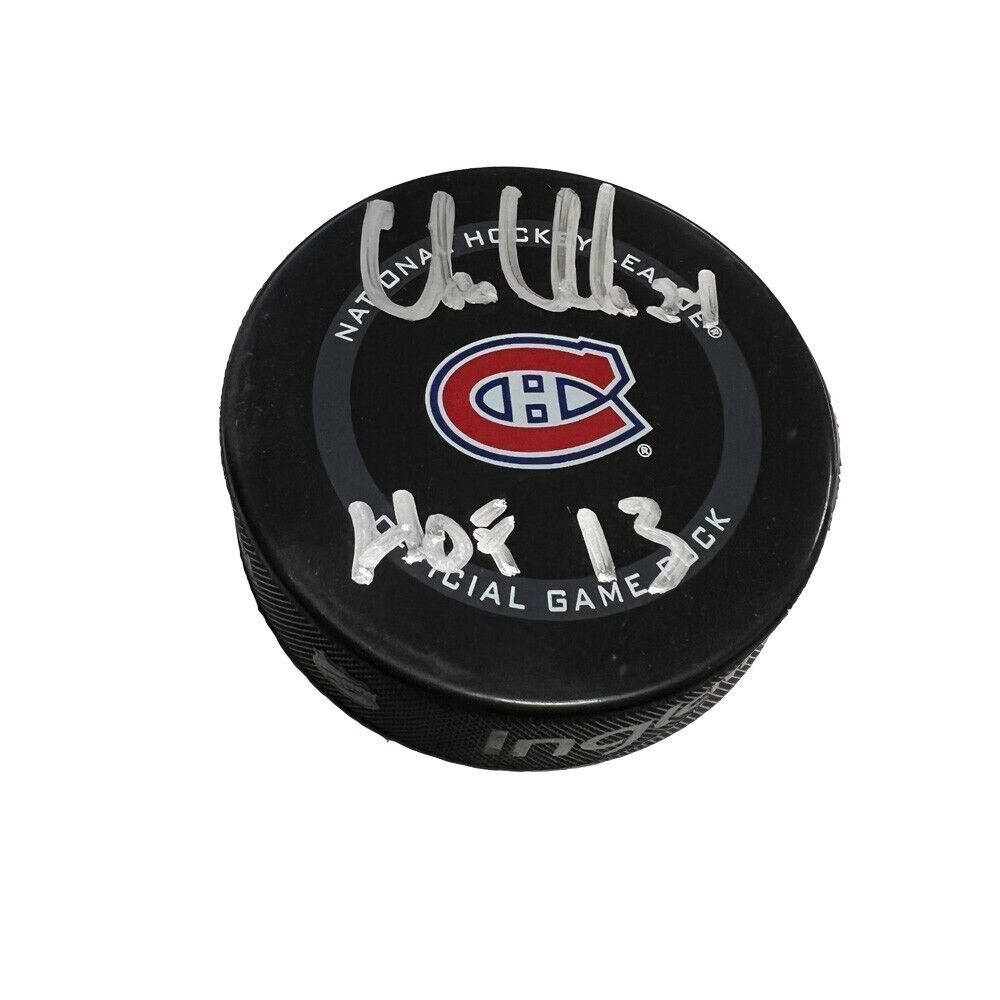 CHRIS CHELIOS Signed Montreal Canadiens Official Game Puck - HOF 13
