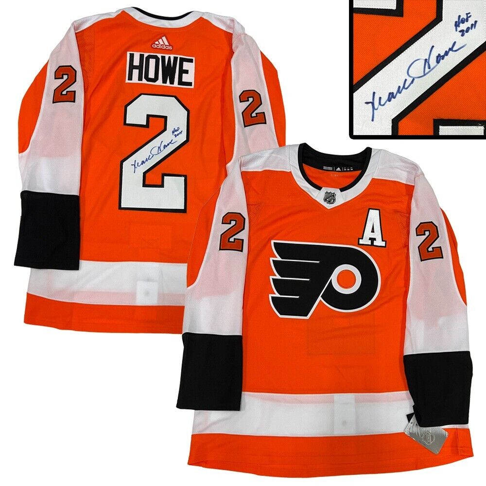 Mark Howe Signed Philadelphia Flyers Orange Adidas PRO Jersey HOF 2011