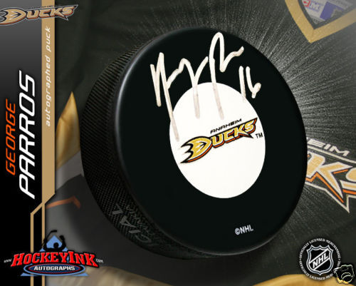 GEORGE PARROS Signed Anaheim Ducks Puck