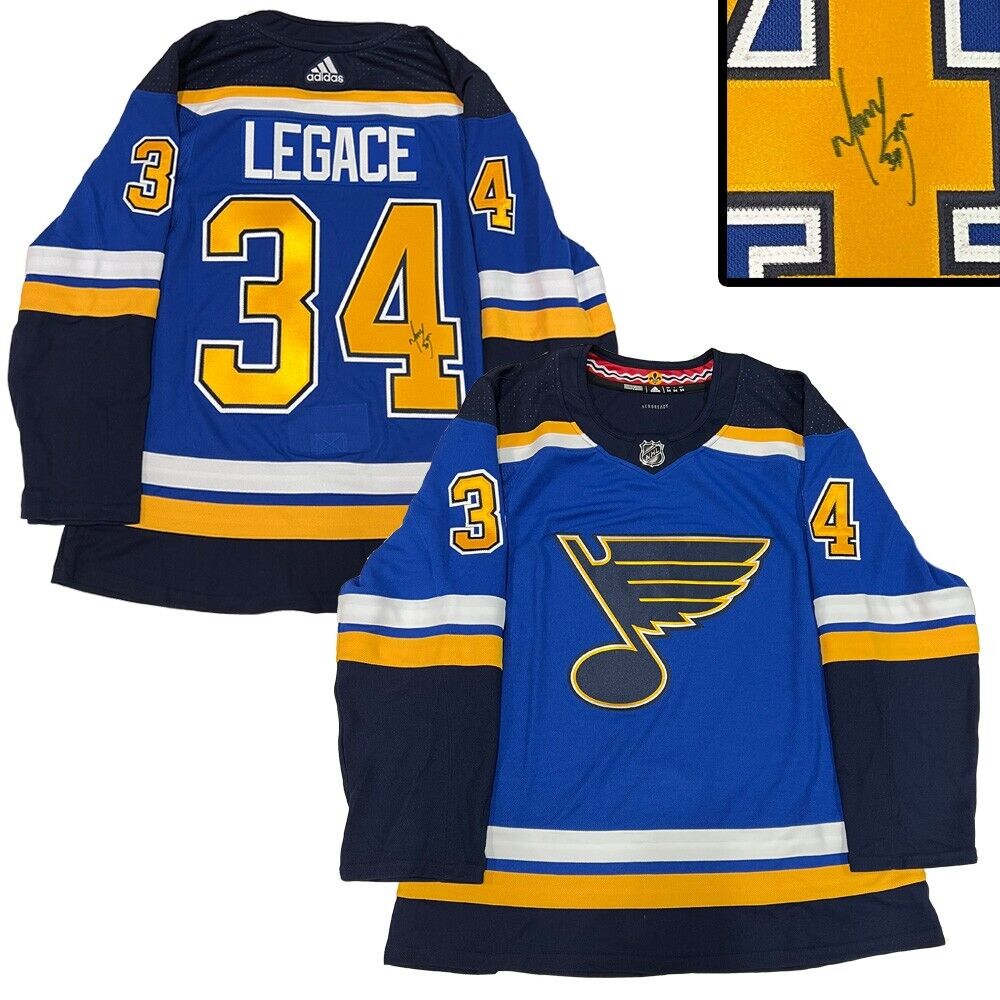 Manny Legace Signed St Louis Blues Blue Reebok Jersey