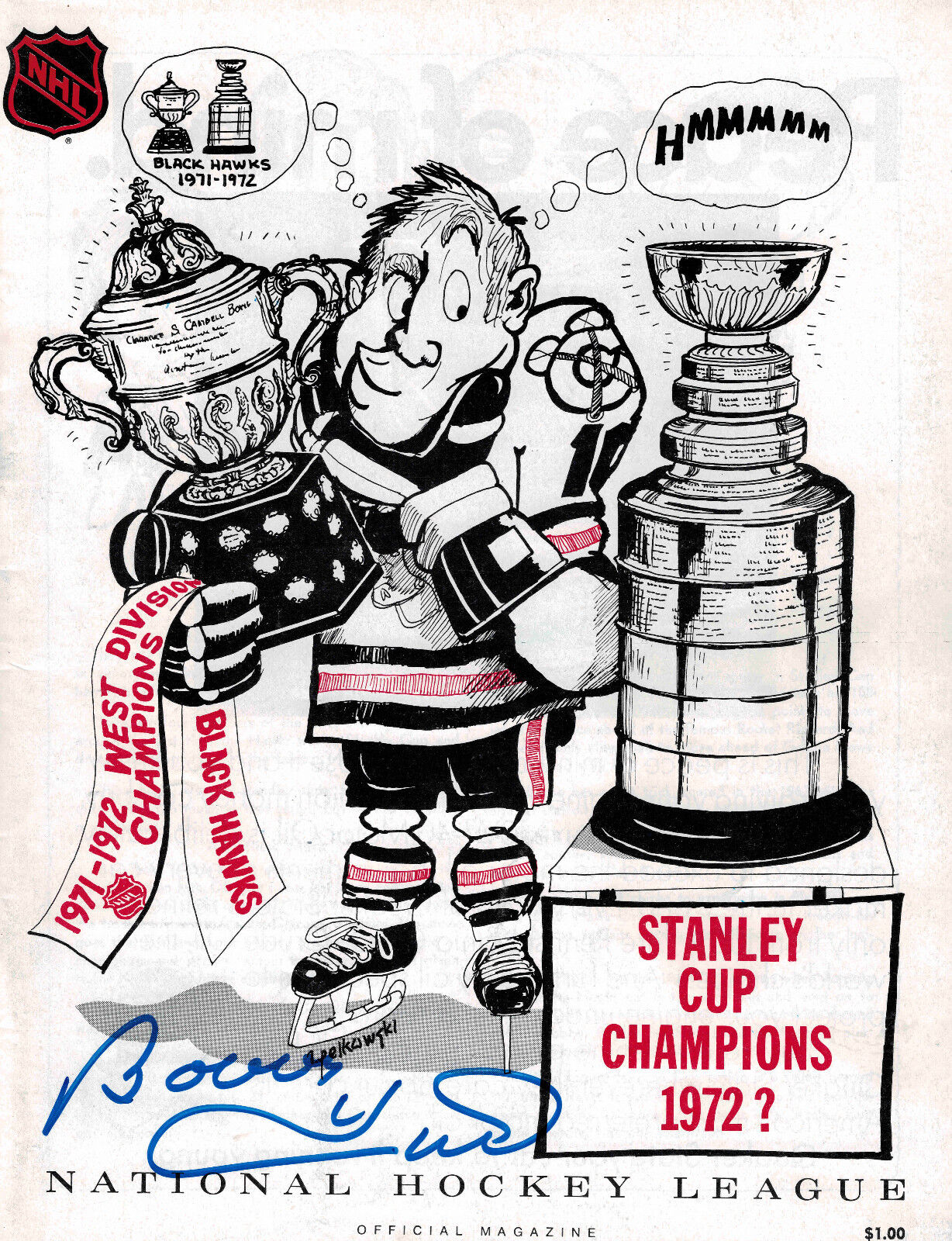 Bobby Hull SIGNED NHL Official Magazine 1971-72 Yearbook- Chicago Blackhawks