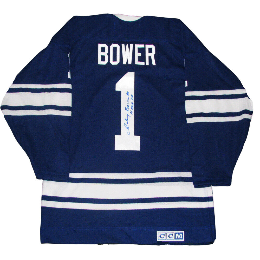 JOHNNY BOWER Signed Toronto Maple Leafs Blue CCM Jersey - HHOF 76