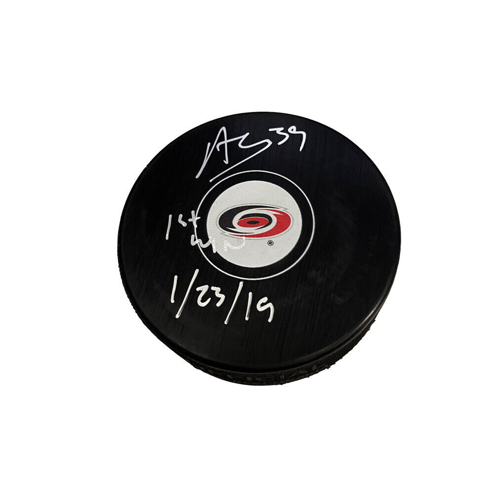 ALEX NEDELJKOVIC Signed Carolina Hurricanes Puck - 1st win 1-23-19