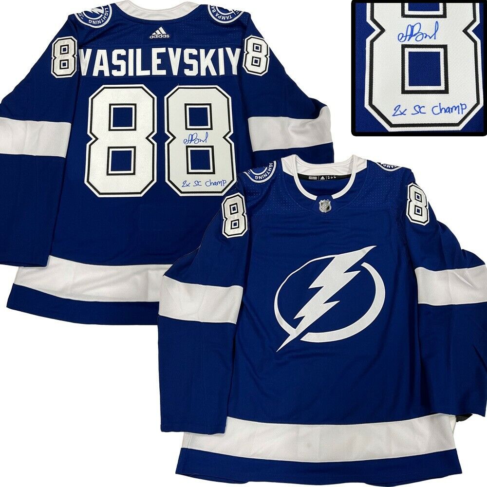 ANDREI VASILEVSKIY Signed Tampa Lightning Blue Adidas PRO Jersey - 2x Sc Champ