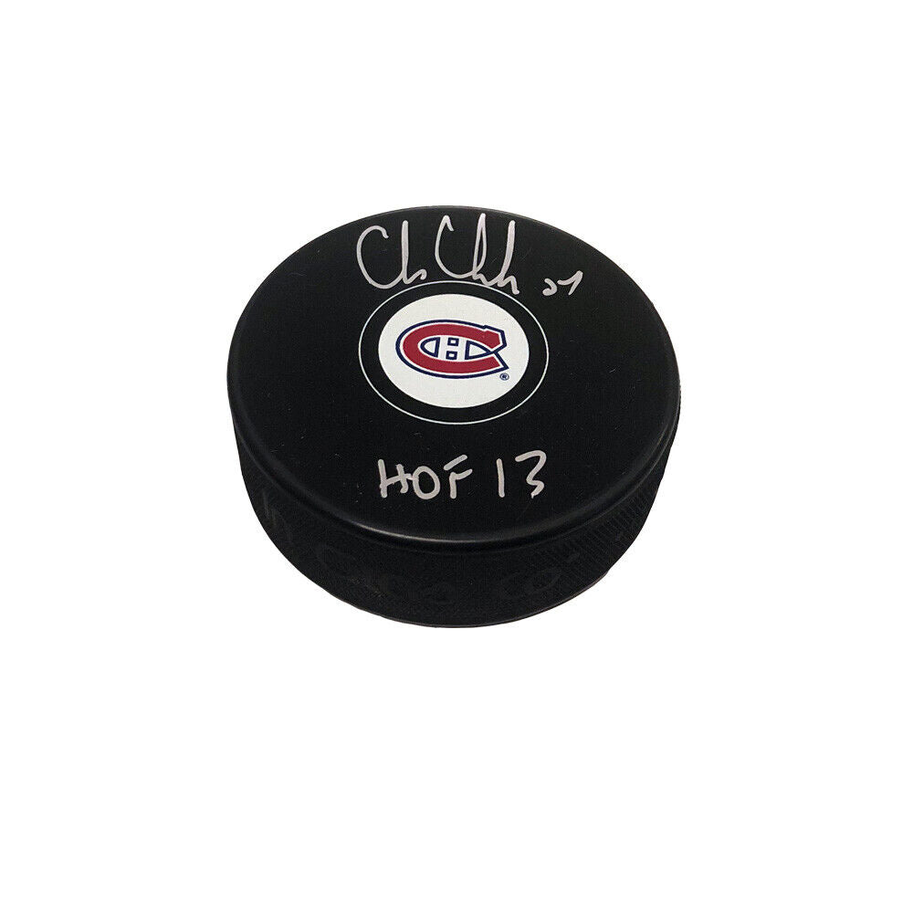 CHRIS CHELIOS Signed Montreal Canadiens Puck - HOF 13