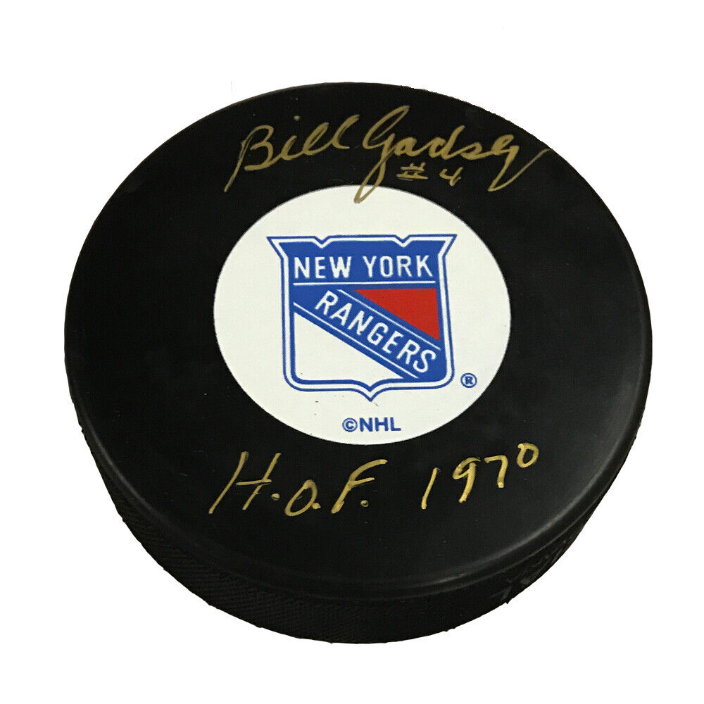 BILL GADSBY Signed New York Rangers Puck - HOF (GOLD)