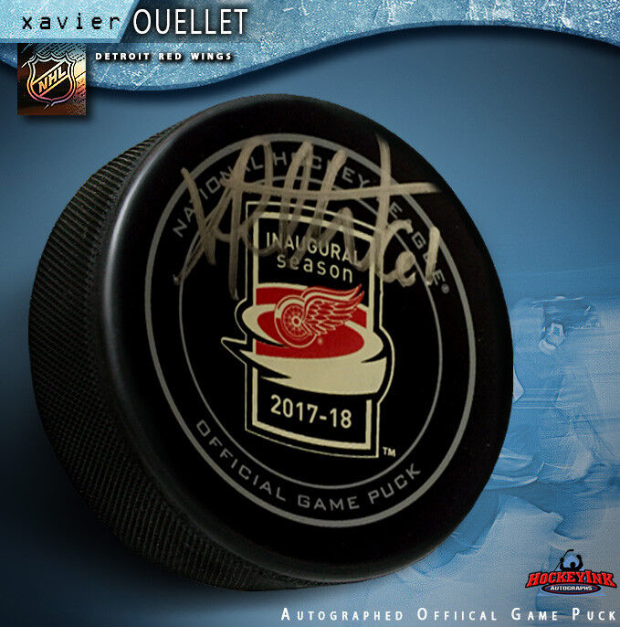 Xavier Ouellet signed Detroit Red Wings Inaugural Season LCA Official Game Puck
