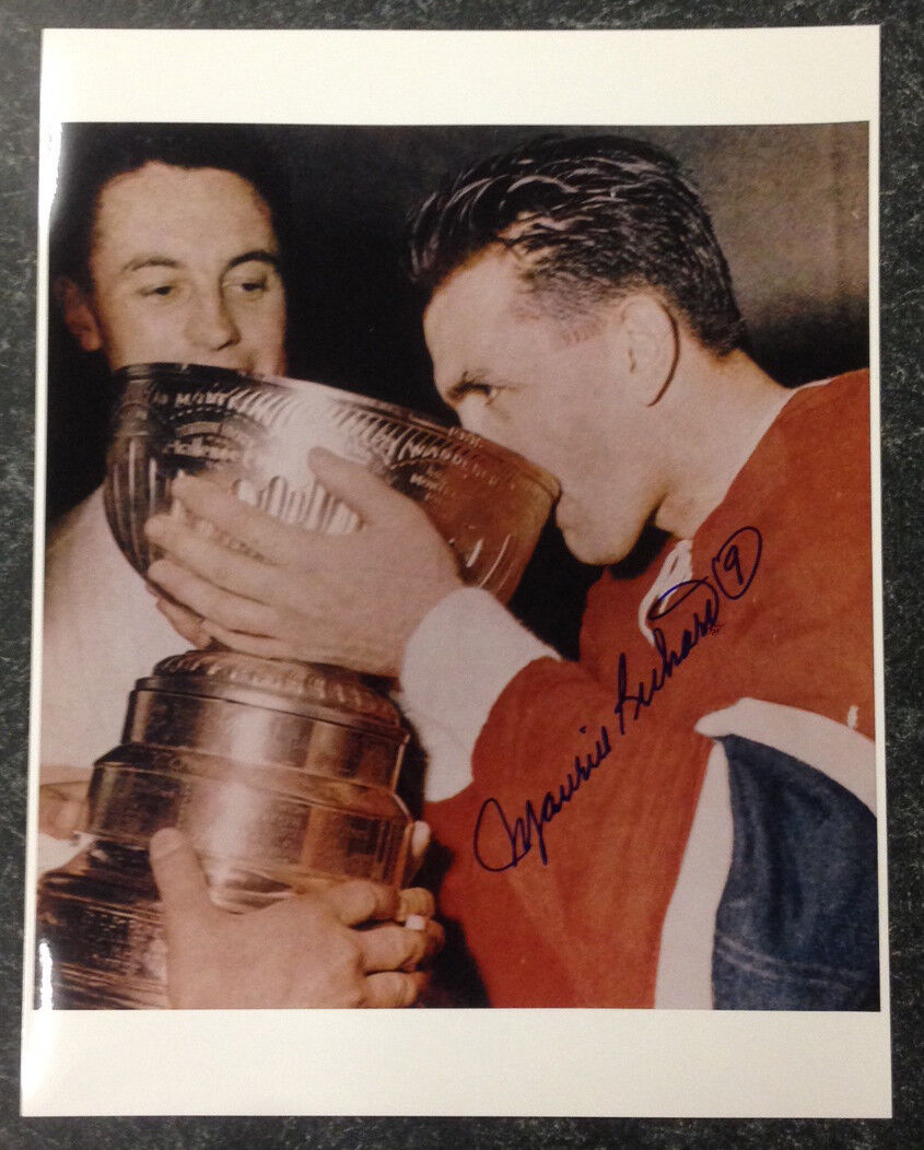 MAURICE RICHARD Signed Montreal Canadiens 11 x 14 Photo Drinking From the Cup