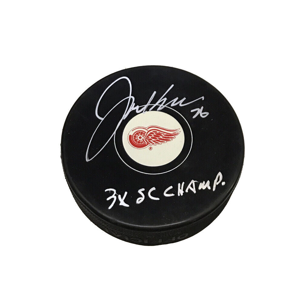 JOE KOCUR Signed & Inscribed Detroit Red Wings Puck - "3x SC CHAMP"