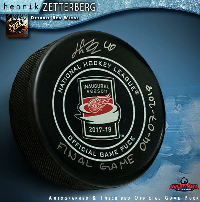 HENRIK ZETTERBERG Signed LCA Official Game Puck Inscribed- Final Game 04-07-2018
