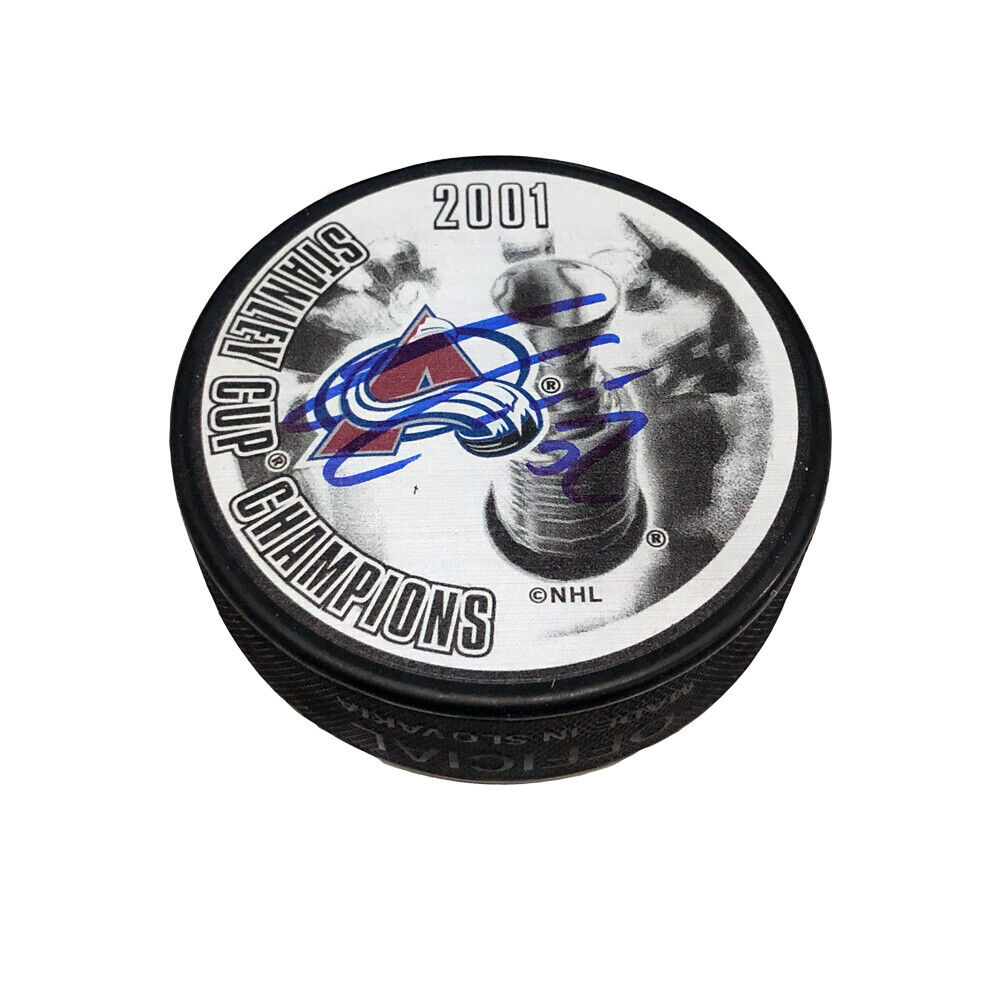 ADAM FOOTE Autographed 2001 Stanley Cup Champions Puck - Colorado Avalanche