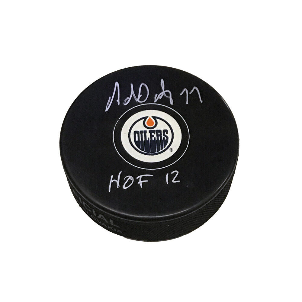 ADAM OATES Signed Edmonton Oilers Puck - HOF 12