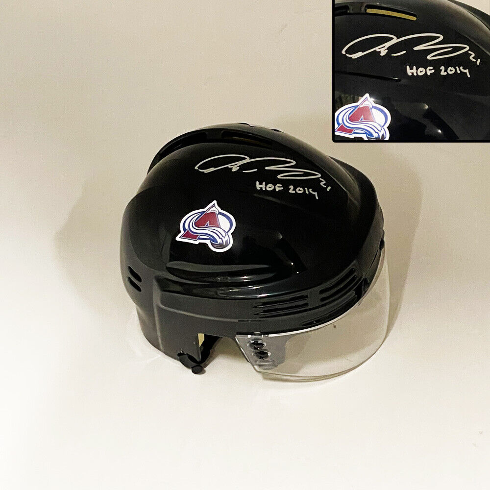 PETER FORSBERG Signed Colorado Avalanche Black Mini Helmet - HOF 2014