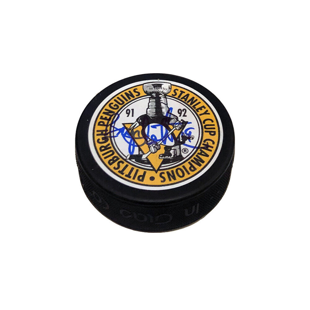 BRYAN TROTTIER Signed Pittsburgh Penguins 91-92 Stanley Cup Champs Puck