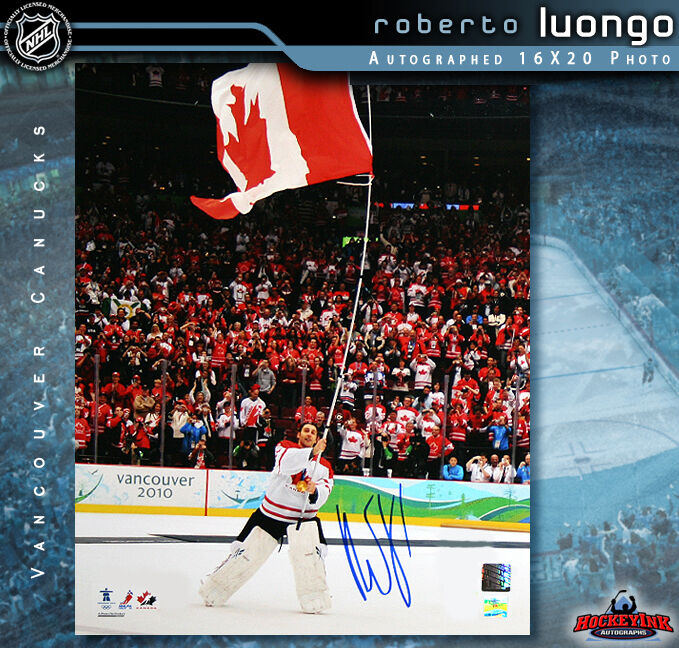 ROBERTO LUONGO SIGNED Team Canada 16X20 Photo Waving Flag - Florida Panthers