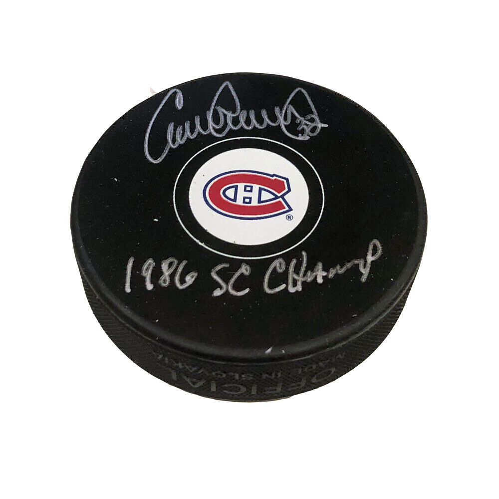 CLAUDE LEMIEUX Signed & Inscribed Montreal Canadiens Puck - 1986 SC Champ