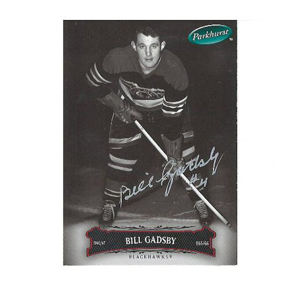 BILL GADSBY Signed Chicago Blackhawks Player Card (Parkhurst edition Upper Deck)