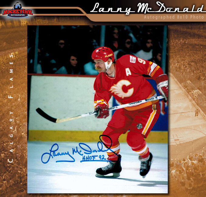 LANNY McDONALD Calgary Flames Autographed 8x10 Photo w/ HoF Inscription - 70277