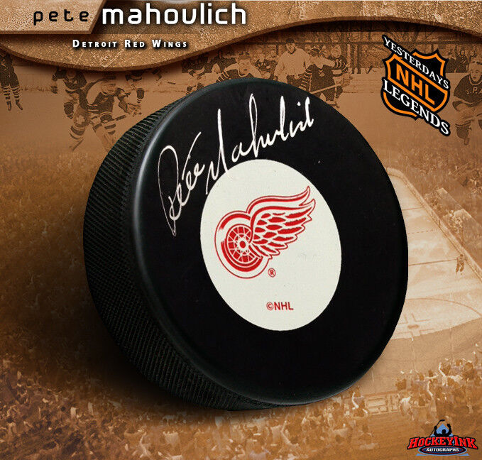 PETE MAHOVLICH Signed Detroit Red Wings Puck