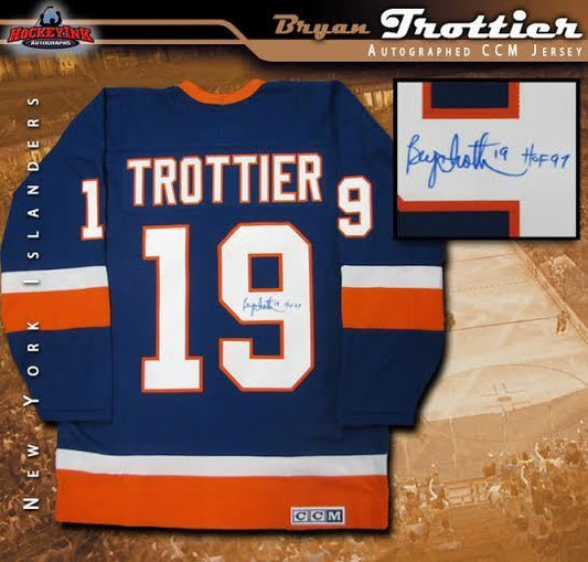 BRYAN TROTTIER Signed New York Islanders Blue CCM Jersey w/ HOF Inscription