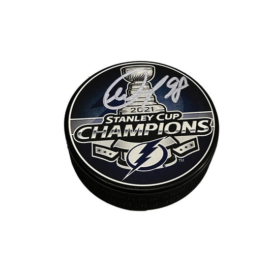 MIKHAIL SERGACHEV Signed 2021 Stanley Cup Champions Puck - Tampa Lightning