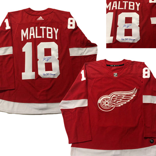 KIRK MALTBY Signed & Inscribed Detroit Red Wings Red Adidas PRO Jersey- 4x SC