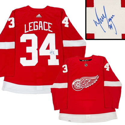 MANNY LEGACE Signed Detroit Red Wings Red Adidas PRO Jersey