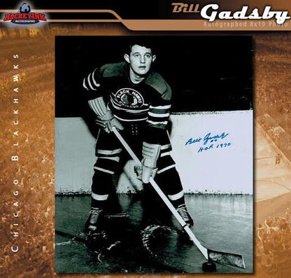 BILL GADSBY Signed Chicago Blackhawks 8 x 10 Photo w/ HoF Inscription - 70484