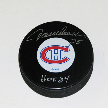 JACQUES LEMAIRE Signed Montreal Canadiens Original 6 Logo Puck - HOF
