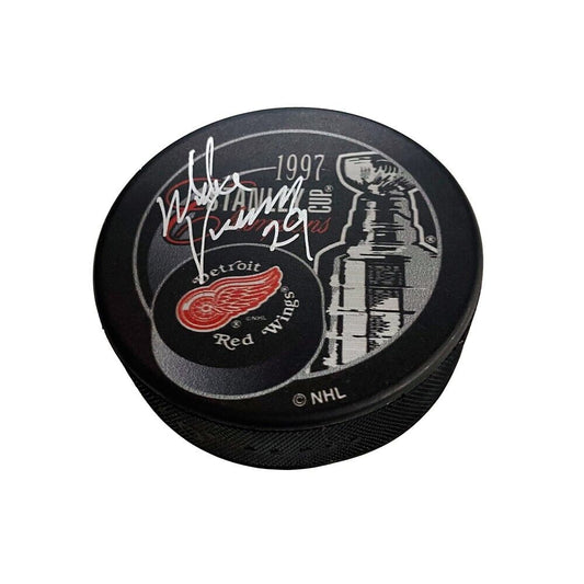 MIKE VERNON Signed 1997 Stanley Cup Champions Puck - Detroit Red Wings