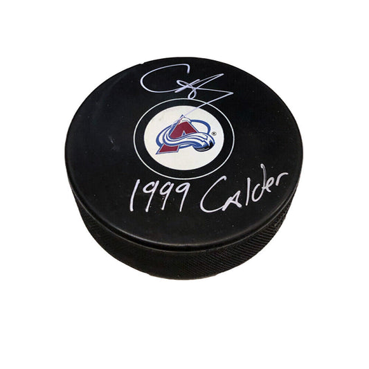 CHRIS DRURY Signed & Inscribed Colorado Avalanche Puck - 1999 Calder