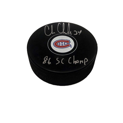 CHRIS CHELIOS Signed Montreal Canadiens Puck - 86 SC Champ