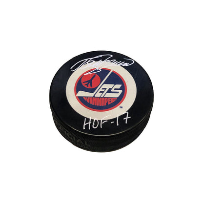 Teemu Selanne Signed WInnipeg Jets Puck - HOF 17 Inscription