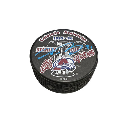 PETER FORSBERG Signed 1995-96 Stanley Cup Champions Puck - Colorado Avalanche