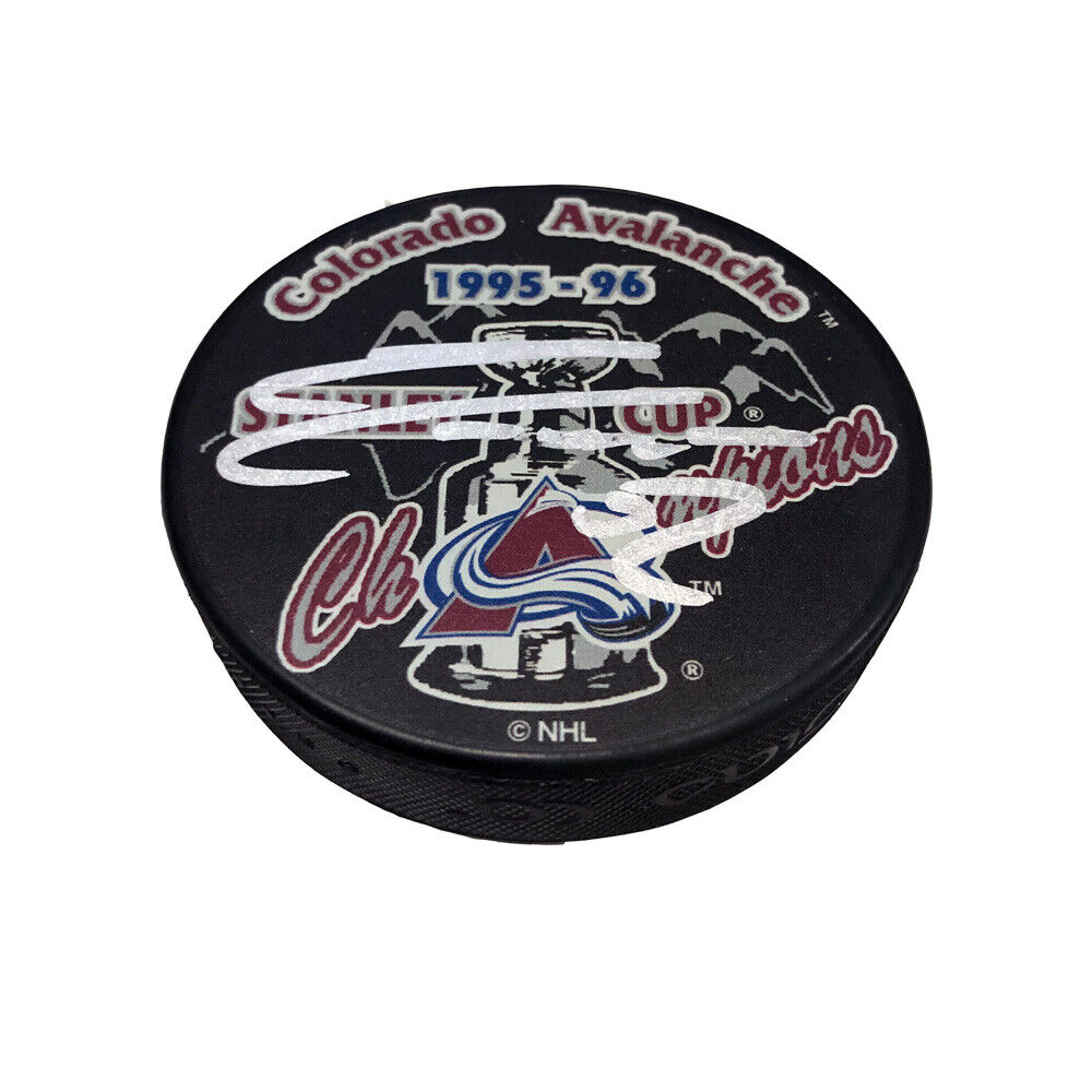 ADAM FOOTE Autographed 1995-96 Stanley Cup Champions Puck - Colorado Avalanche