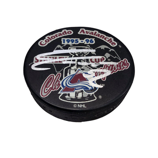 ADAM FOOTE Autographed 1995-96 Stanley Cup Champions Puck - Colorado Avalanche