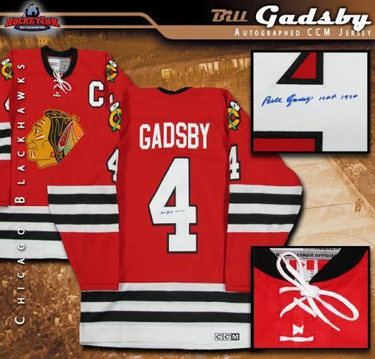 BILL GADSBY Signed & Inscribed Chicago Blackhawks Vintage Red CCM Jersey