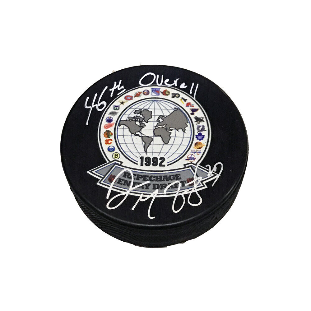 Darren McCarty Signed 1992 NHL Draft Puck - 46th Overall Inscription